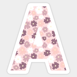 Letter A Purple Pink Flowers Background Design Sticker